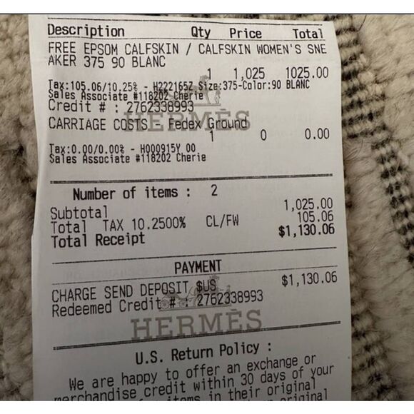 Hermes FREE EPSOM CALFSKIN / CALFSKIN WOMEN'S SNEAKER 375 90 BLANC sneakers.use - Picture 4 of 5